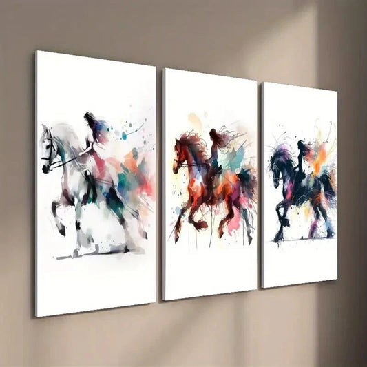 3pcs Girl Knights on Horseback Wall Art Set Canvas Framed 40x60cm - High Quality Print 100% Australian Made Wall Canvas Ready to Hang