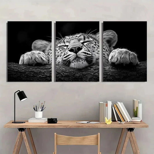 3pcs Leopard Black & White Elegant Animal Metal Print Ready to Hang Art