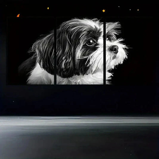3pcs Black & White Dog Small Nose Metal Print Ready to Hang Art