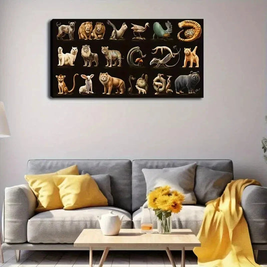 Detailed Wildlife Illustrations Wall Art Canvas Office Home Room Framed 120x60cm