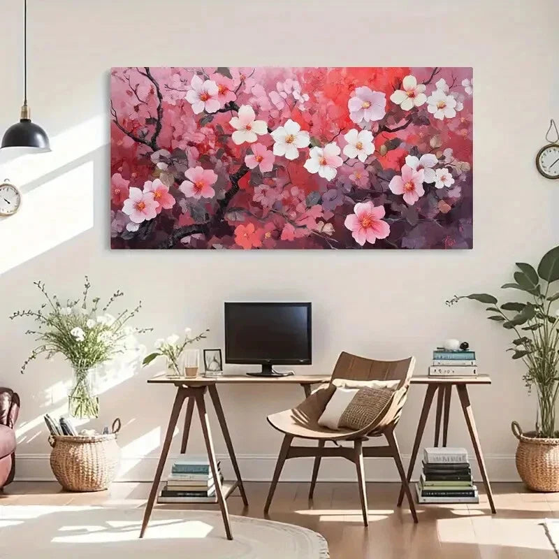 Dreamy Floral Scene Pink Garden Wall Art Canvas Office Home Room Framed 120x60cm