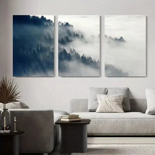 3pcs Serene Foggy Forest and Sky Metal Print Ready to Hang Art
