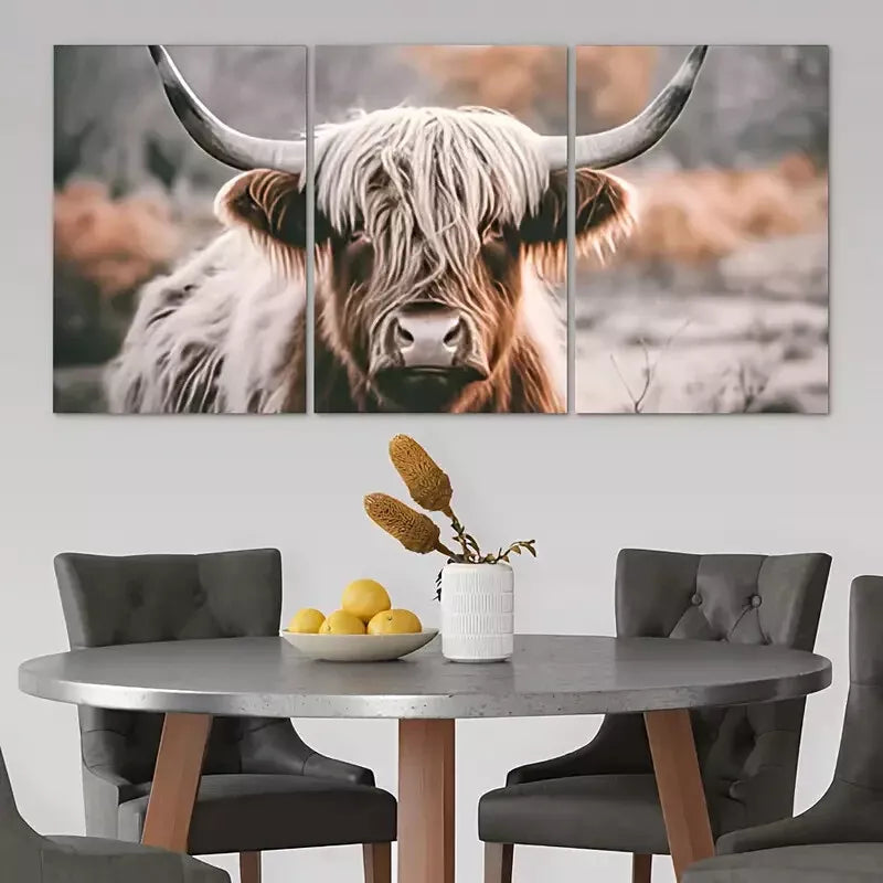 3pcs Highland Cow Canvas Framed 40x60cm - High Quality Print 100% Australian Made Wall Canvas Ready to Hang