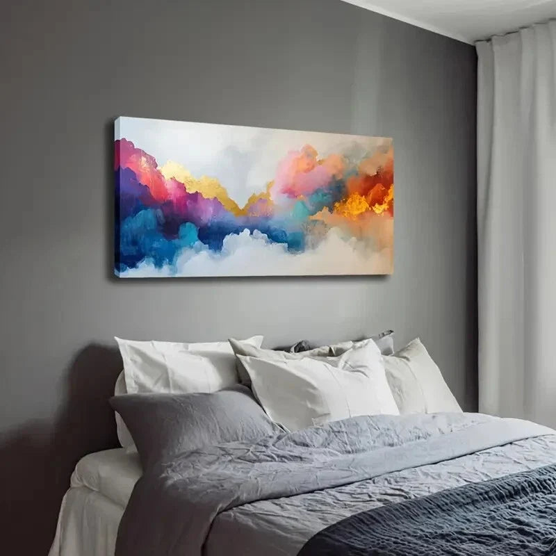 Vibrant Abstract Mountains Wall Art Canvas Office Home Room Framed 120x60cm