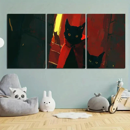 3pcs Black Cat Stunning Gold Eyes Metal Print Ready to Hang Art