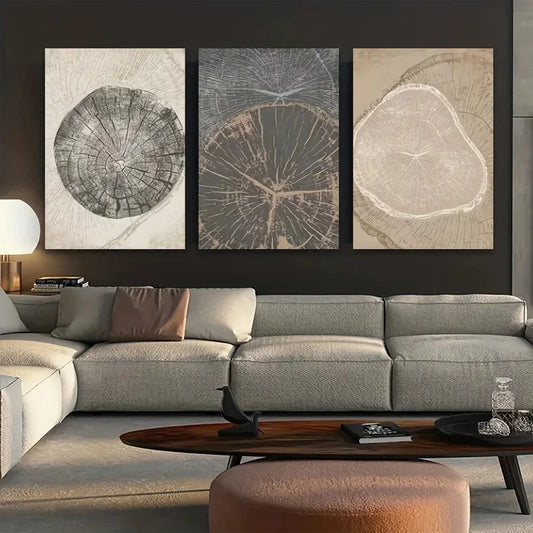 3pcs Nordic Style Tree Ring Stump Abstract Metal Print Ready to Hang Art