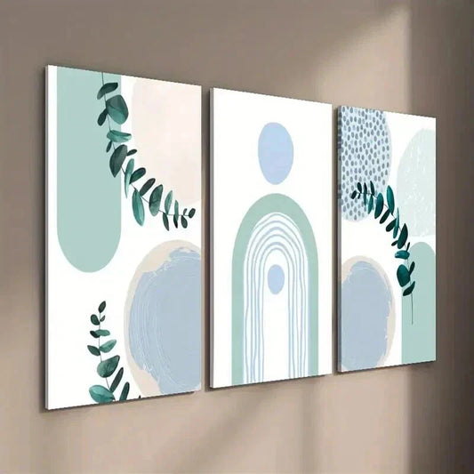 3pcs Modern Nordic Teal Botanical Leaf Wall Art Set Canvas Framed 40x60cm - High Quality Print 100% Australian Made Wall Canvas Ready to Hang