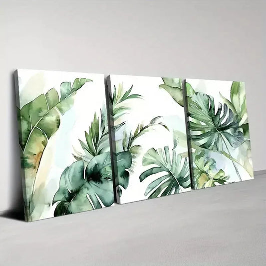 3pcs Abstract Elegant Green Plants Wall Art Set Canvas Framed 40x60cm - High Quality Print 100% Australian Made Wall Canvas Ready to Hang