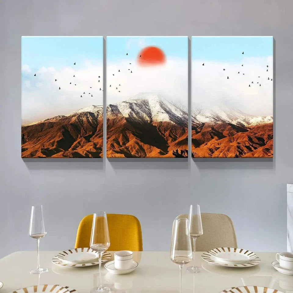 3pcs Sunset Mountain White Clouds Blue Sky Metal Print Ready to Hang Art