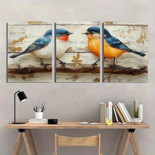 3pcs Vintage Rustic Watercolor Birds Metal Print Ready to Hang Art