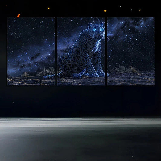 3pcs Leopard Under The Night Sky Metal Print Ready to Hang Art