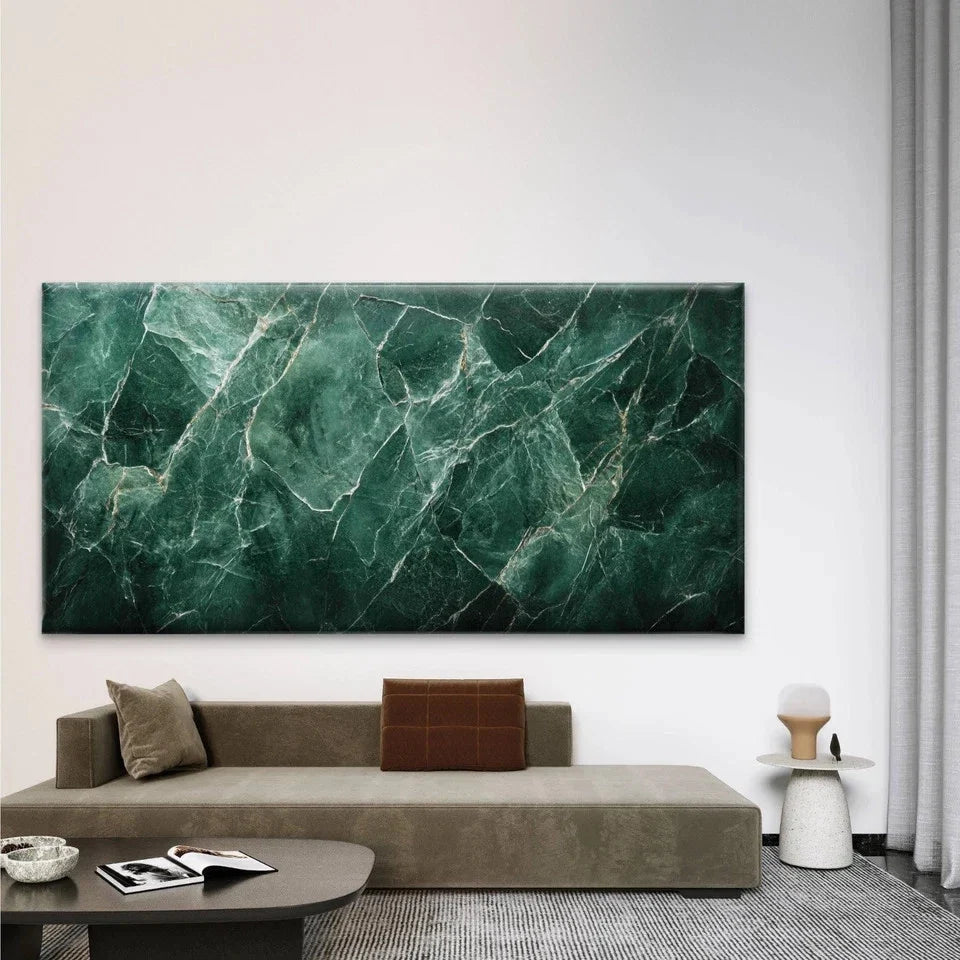 Elegant Green Marble Texture Wall Art Canvas Office Home Room Framed 80x45cm