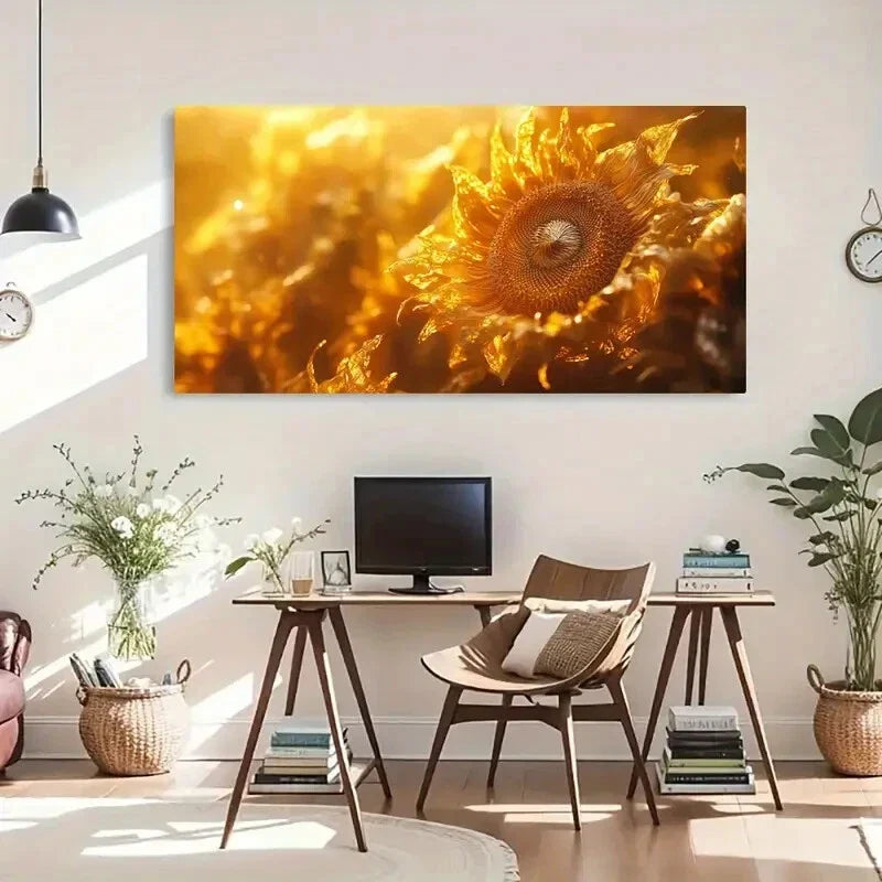 Warm Sunlight & Golden Petals Wall Art Canvas Office Home Room Framed 120x60cm