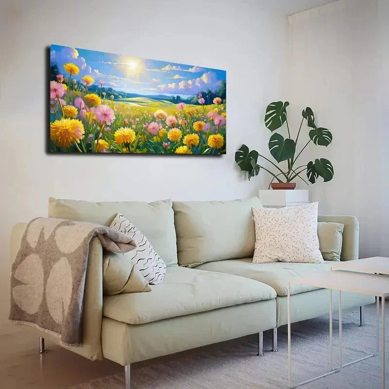 Vibrant Floral Landscape Wall Art canvas office home room framed 120x60cm