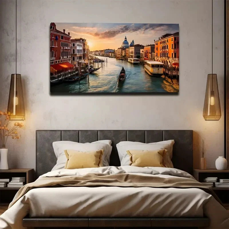 Large Venice Water City Wall Art Canvas Office Home Room Framed 80x45cm