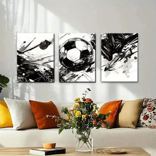 3pcs Abstract Football Dynamic Game Perfect Wall Art Set Canvas Framed 40x60cm - High Quality Print 100% Australian Made Wall Canvas Ready to Hang