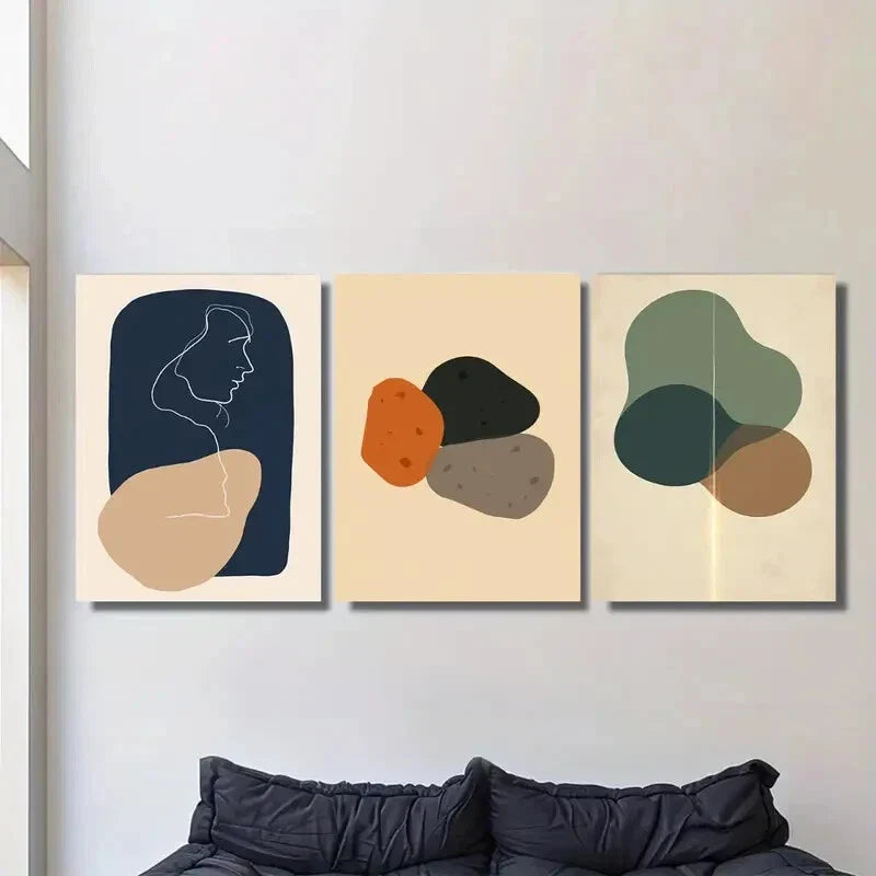 3pcs Modern Minimalist Abstract Neutral Tones Metal Print Ready to Hang Art
