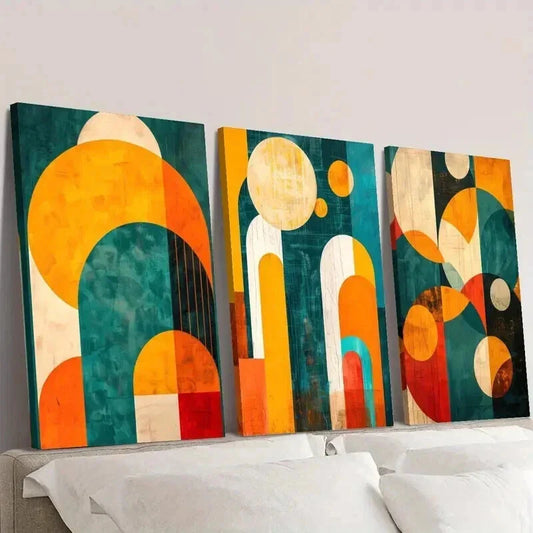 3pcs Abstract Colorful Geometric Shapes Wall Art Set Canvas Framed 40x60cm - High Quality Print 100% Australian Made Wall Canvas Ready to Hang