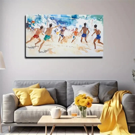 Beach Volleyball Vibrant Wall Art Canvas Office Home Room Framed 80x45cm
