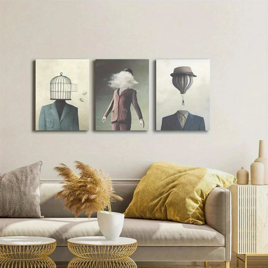 3pcs Quirky Retro Abstract and Realistic Metal Print Ready to Hang Art