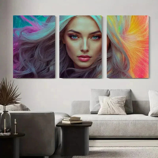 3pcs Modern Abstract Female Portrait Metal Print Ready to Hang Art