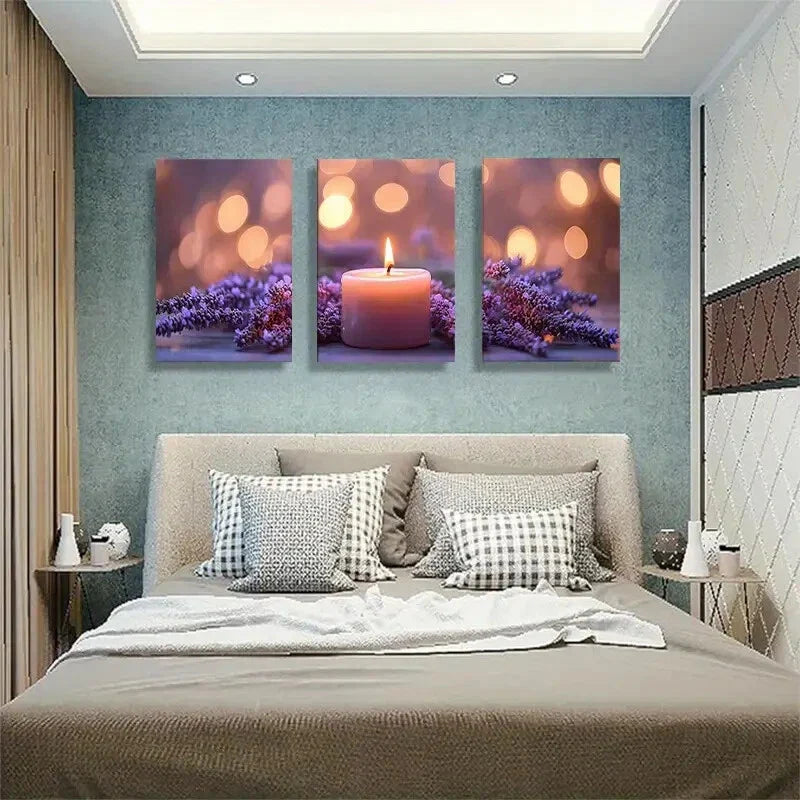 3pcs Soft Purple Hues Cozy Atmosphere Perfect Wall Art Set Canvas Framed 40x60cm - High Quality Print 100% Australian Made Wall Canvas Ready to Hang