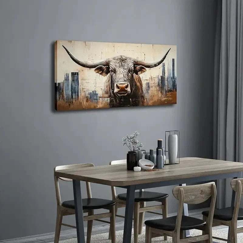 Sturdy Bull Amidst the City Wall Art Canvas Office Home Room Framed 120x60cm