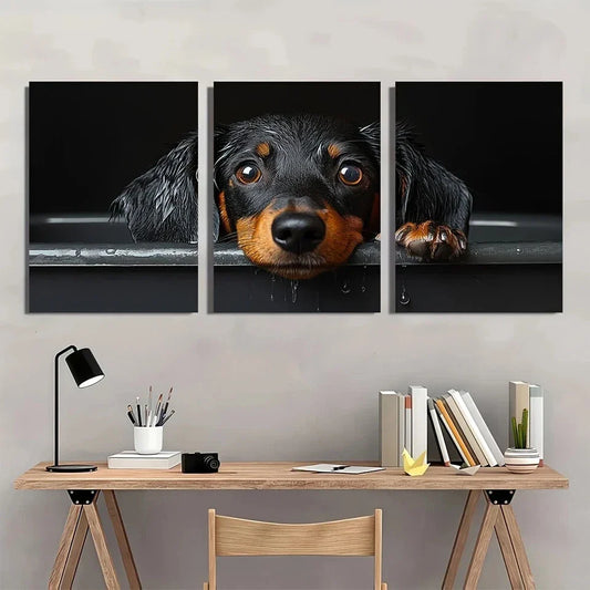 3pcs Charming Dachshund Animal Theme Metal Print Ready to Hang Art