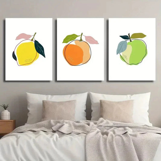 3pcs Colorful Lemon Orange and Apple Metal Print Ready to Hang Art