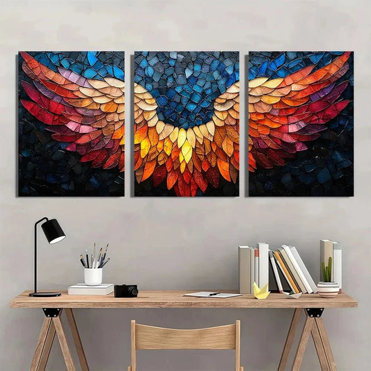 3pcs Angel Wings Pattern Bright Acrylic Metal Print Ready to Hang Art