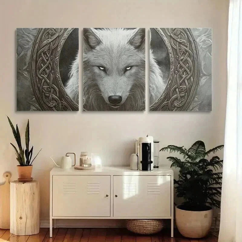 3pcs White Wolf Staring Straight Wall Art Set Canvas Framed 40x60cm - High Quality Print 100% Australian Made Wall Canvas Ready to Hang
