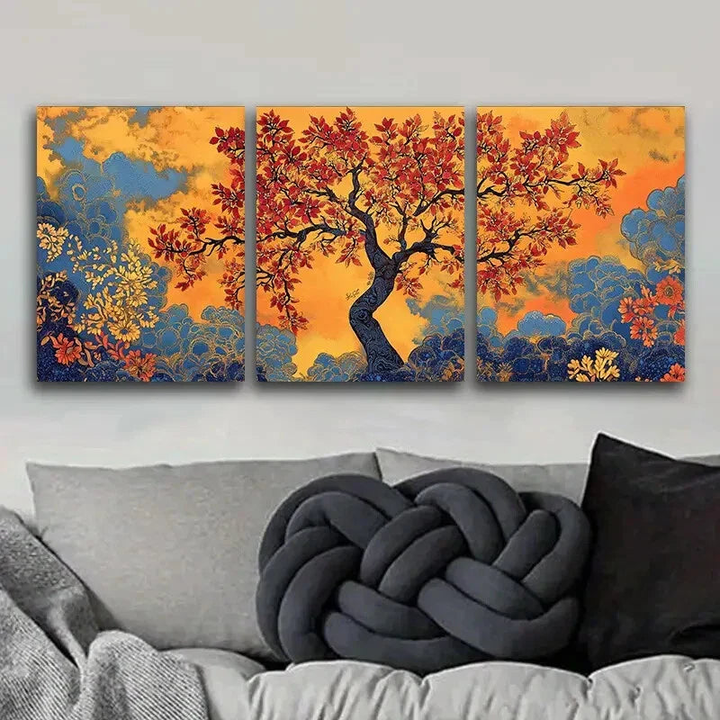 3pcs Yellow flowers, trees Art Painting Metal Print Ready to Hang Art