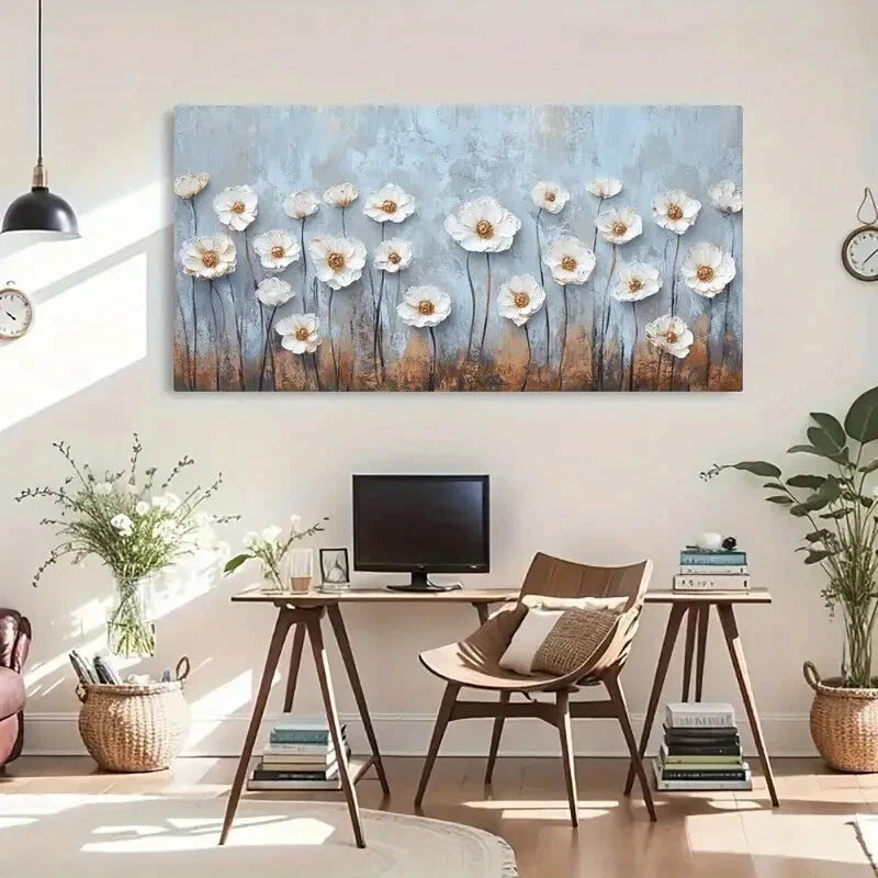 Vintage Floral Abstract Floral Wall Art Canvas Office Home Room Framed 80x45cm