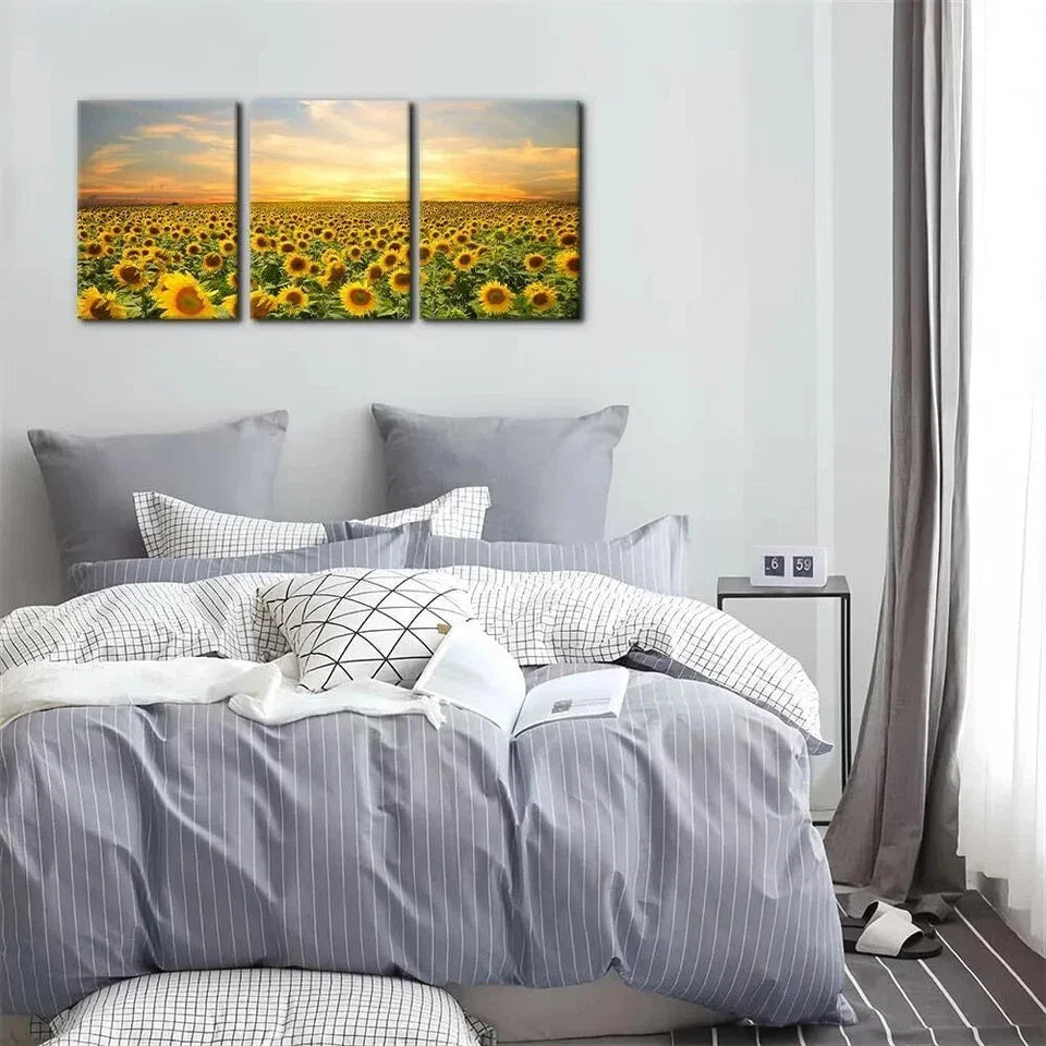 3pcs Yellow Sunflowers Modern Artwork Metal Print Ready to Hang Art