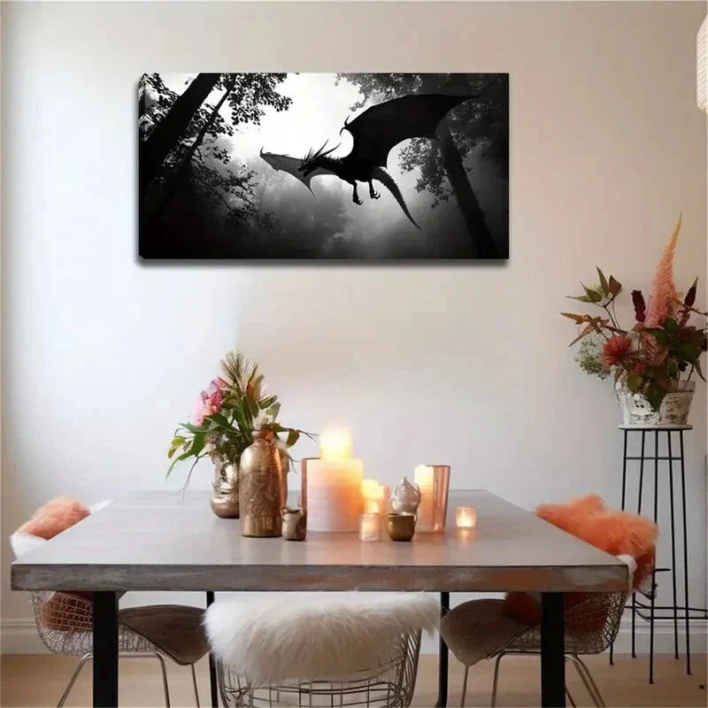 Flying Dragon Above The Forest Wall Art Canvas Office Home Room Framed 120x60cm