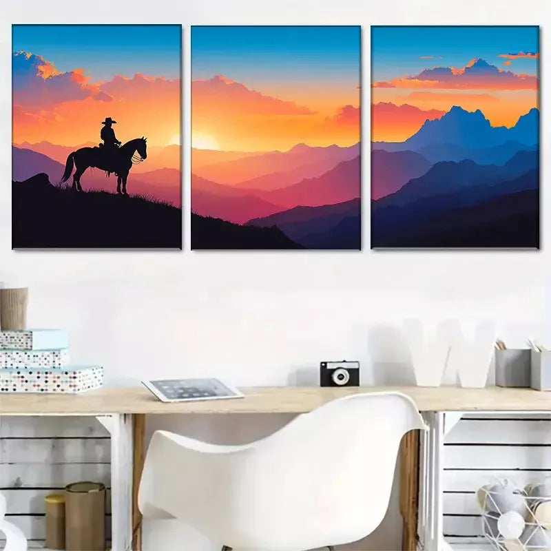 3pcs beautiful vibrant Sunset Rider nature Wall Art Set Canvas Framed 40x60cm - High Quality Print 100% Australian Made Wall Canvas Ready to Hang