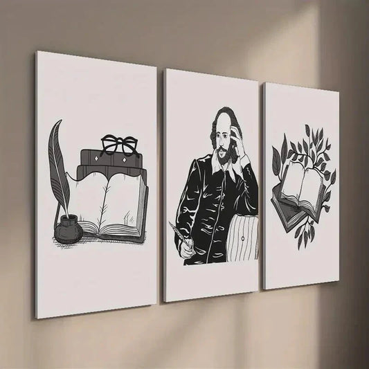 3pcs Shakespeare Plant Leaf Book Illustration Wall Art Set Canvas Framed 40x60cm - High Quality Print 100% Australian Made Wall Canvas Ready to Hang