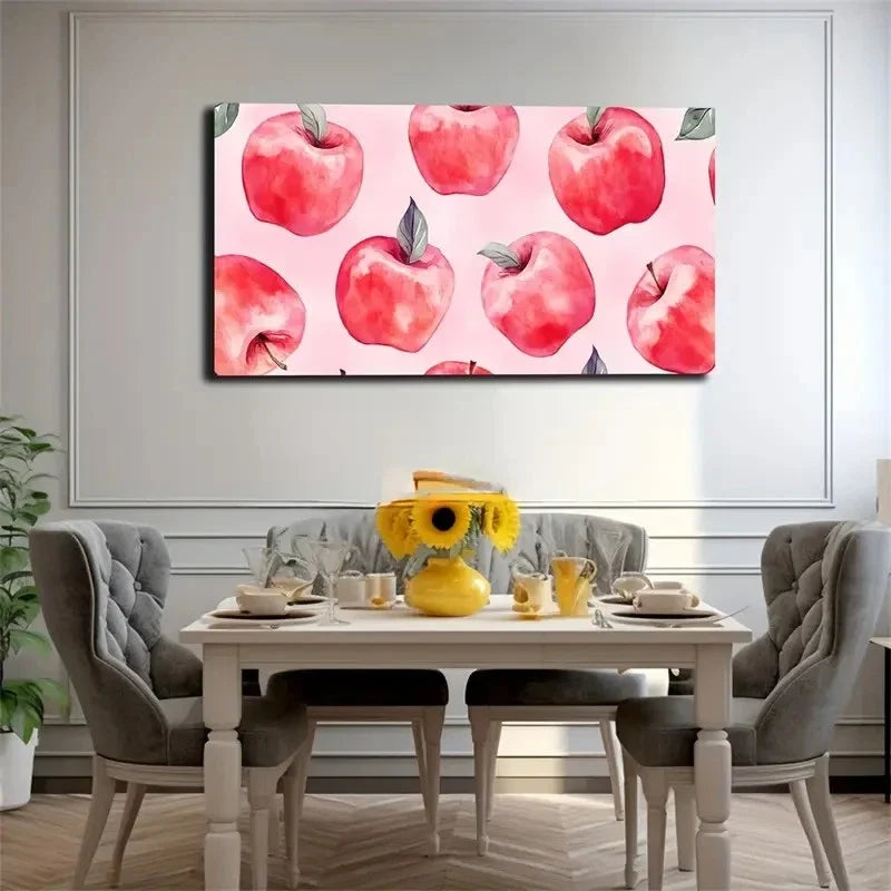 Vibrant Red Apples Watercolor Wall Art Canvas Office Home Room Framed 120x60cm
