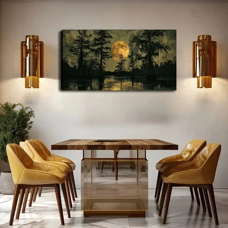 Full Moon Illuminating Serene Wall Art Canvas Office Home Room Framed 120x60cm