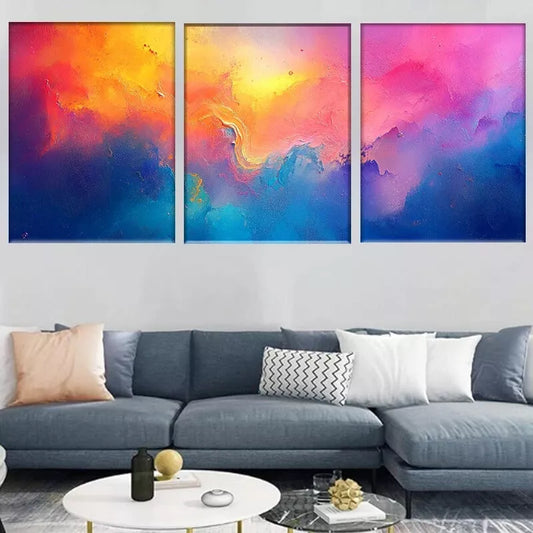 3pcs Vibrant Modern Abstract Colorful Gradient Wall Art Set Canvas Framed 40x60cm - High Quality Print 100% Australian Made Wall Canvas Ready to Hang