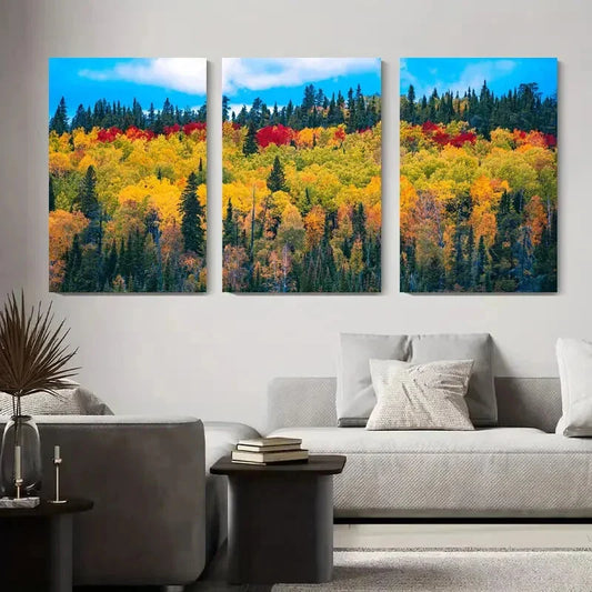 3pcs Autumn Forest Landscape Vibrant Metal Print Ready to Hang Art