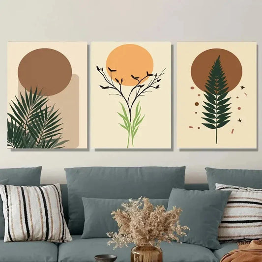 3pcs Modern Abstract Sunset, and Foliage Metal Print Ready to Hang Art