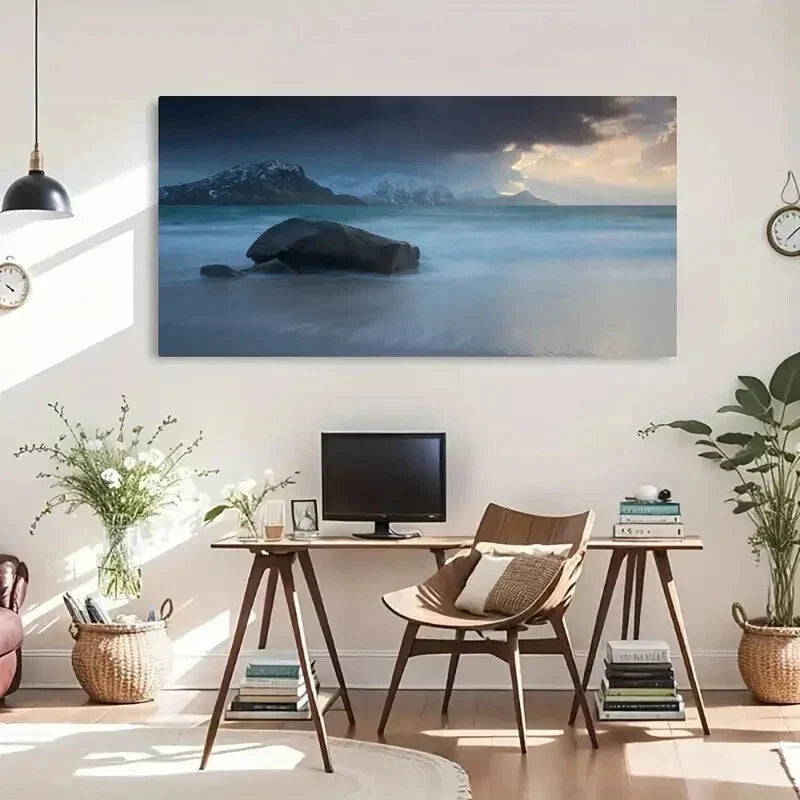 Ocean Rock Mountains Seaside Wall Art Canvas Office Home Room Framed 120x60cm