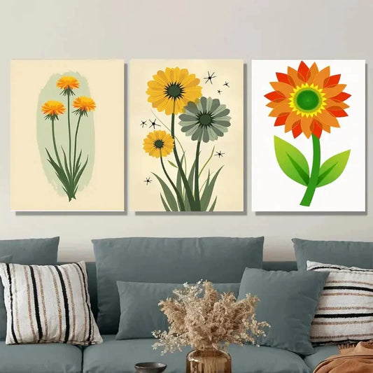 3pcs Vibrant Yellow & Orange Botanical Metal Print Ready to Hang Art