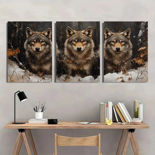 3pcs Majestic Wolf Pack Forest Metal Print Ready to Hang Art