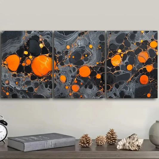 3pcs Abstract Fluid Orange Bubbles Metal Print Ready to Hang Art