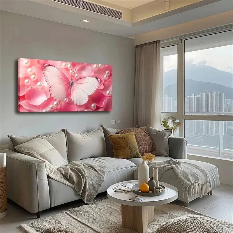 Pink Butterfly Close-Up Nature Wall Art Canvas Office Home Room Framed 120x60cm
