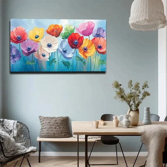 Vibrant Poppy Design In Red Wall Art canvas office home room framed 120x60cm