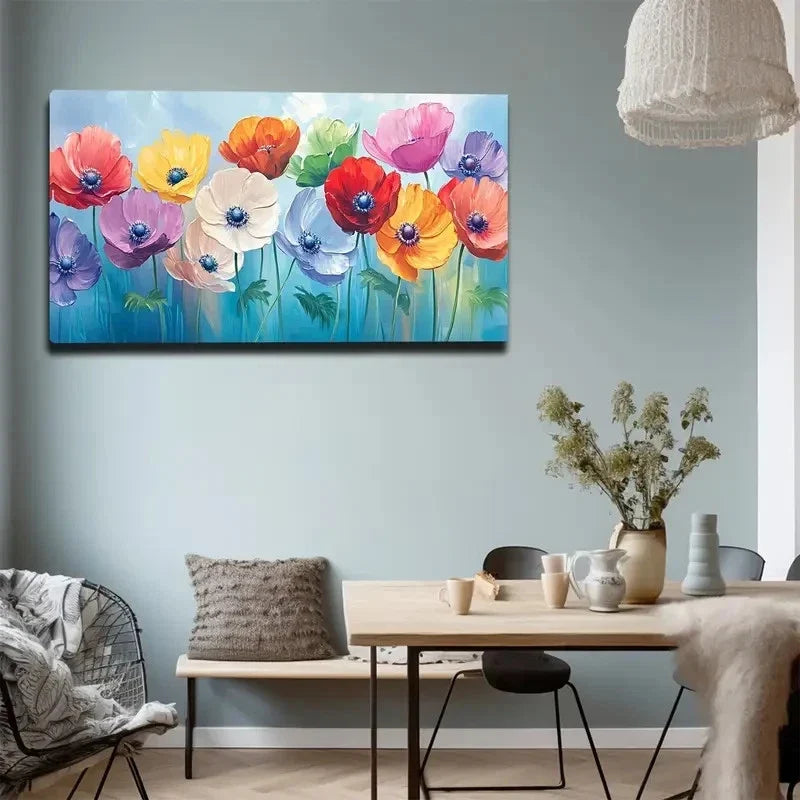 Vibrant Poppy Design In Red Wall Art canvas office home room framed 120x60cm