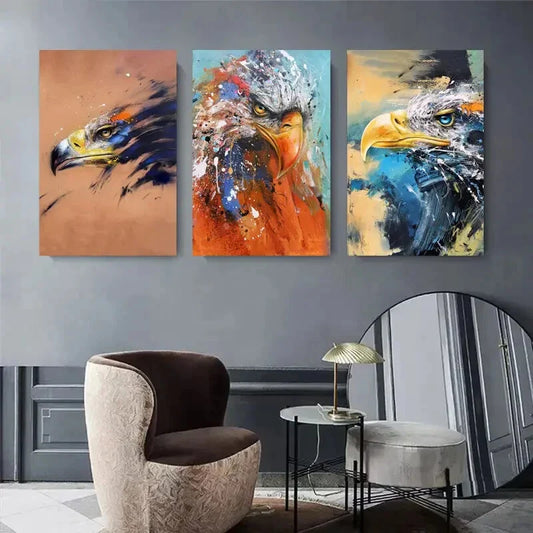 3pcs Colorful Eagle Vibrant Wildlife Metal Print Ready to Hang Art
